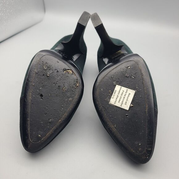 Prada Heel Pumps Shoes Donna Calzature Green Black Suede Cap Toe Sz 6 36 Used - Picture 7 of 10
